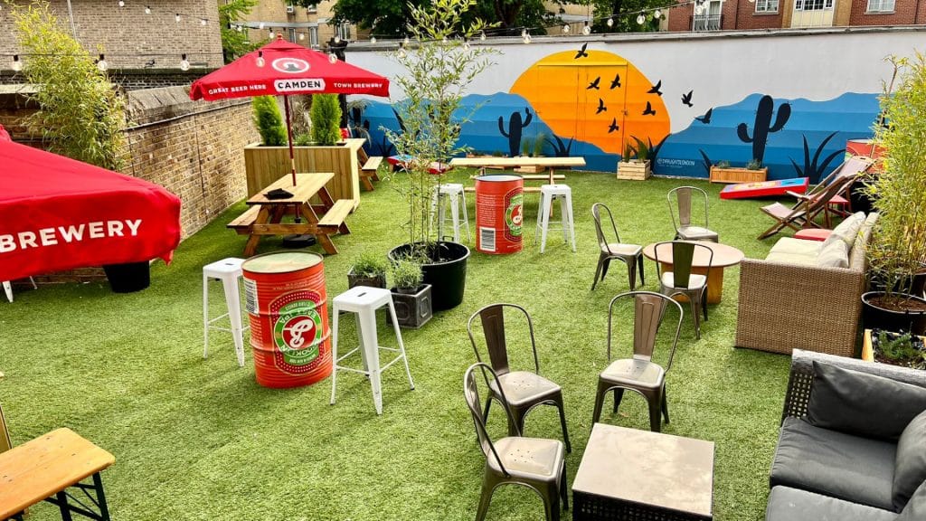 Beer Garden at Draughts London Restaurant Hackney
