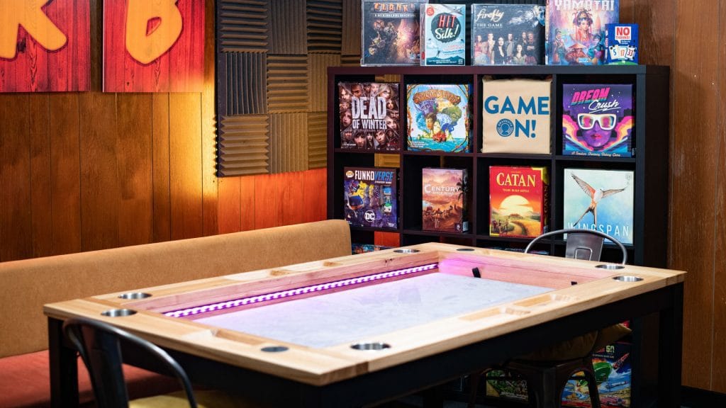 Games selection at Draughts London Restaurant Waterloo and Hackney